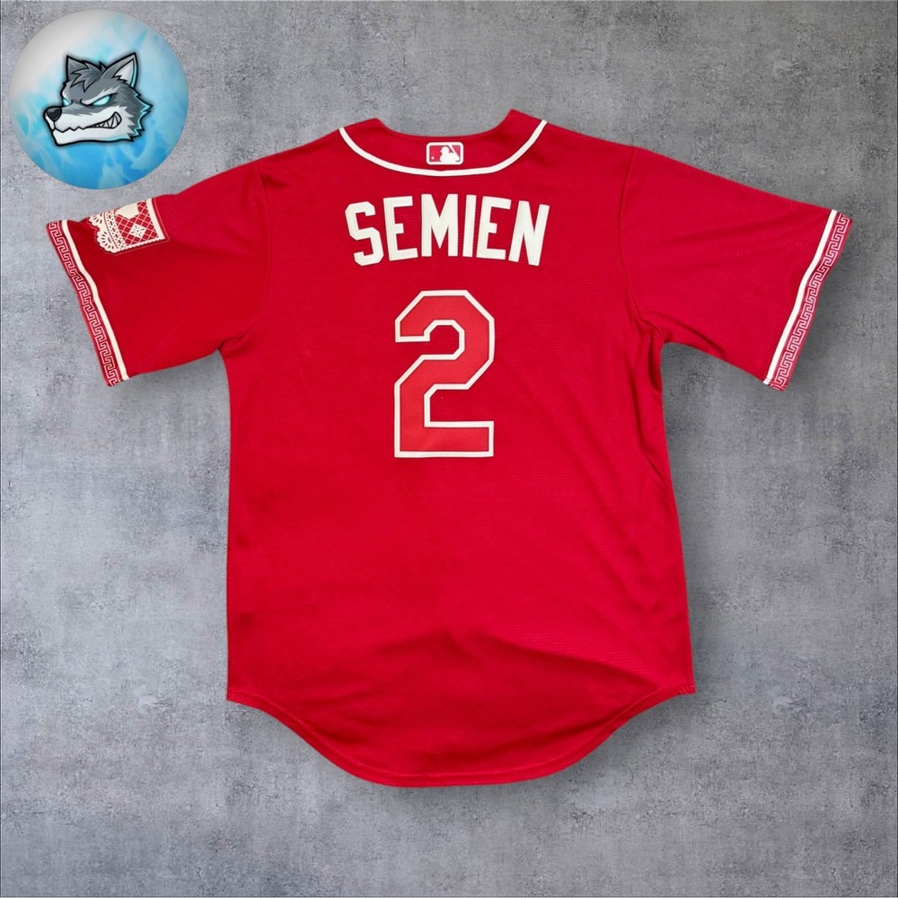 Nike MLB Texas Rangers Marcus Semien #2 Tejas City Connect Jersey Red Men's S